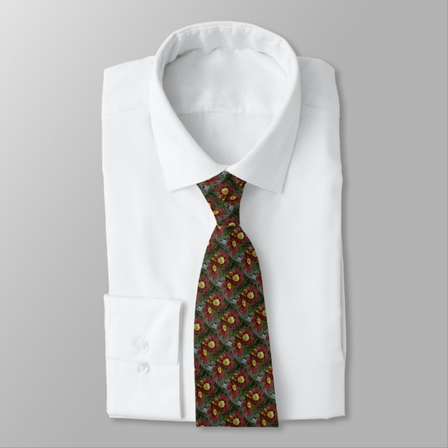picture of yellow daisies with red centres vibrant neck tie (Tied)