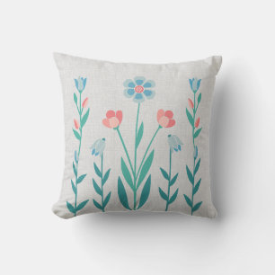 Picture Perfect Garden Floral – Teal & Pink Throw Pillow