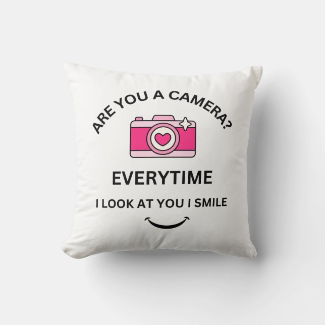 Picture Perfect Love Pink Camera Design Cute GIft Throw Pillow (Front)