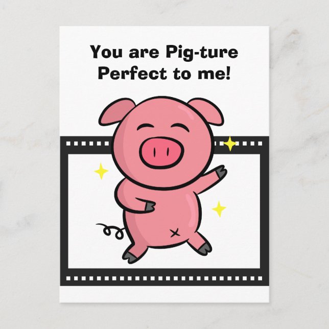 Picture perfect of a pink piggy posing for camera postcard (Front)