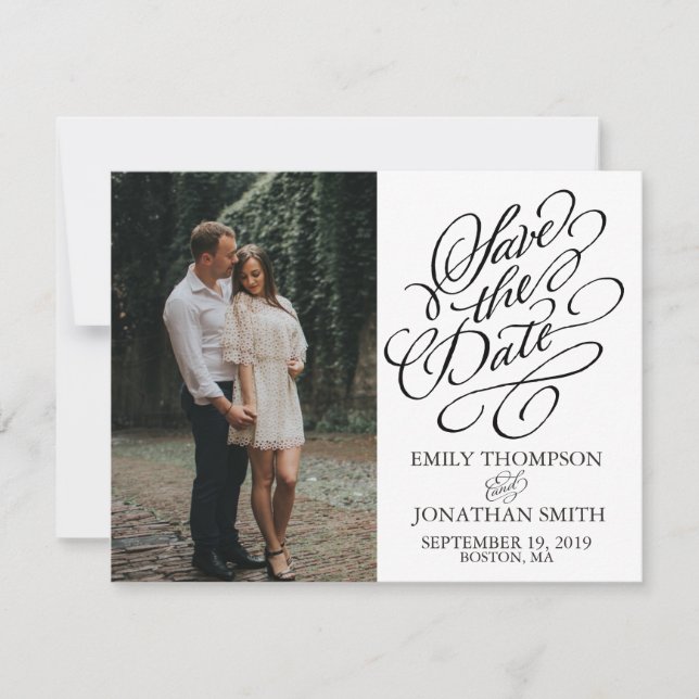 Picture Save the Date Card Vertical, Calligraphy (Front)