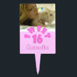 Picture: Sweet 16 Cake Pick<br><div class="desc">Add a picture and name to this cute pink sweet 16 cake pick.</div>