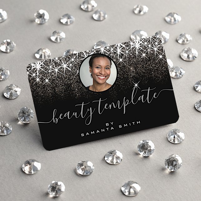 Picture Template Luminous Platinum Silver Glitter Business Card (Creator Uploaded)