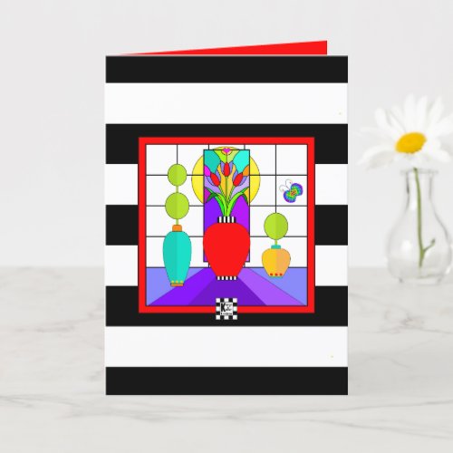 Picture Window On Stripes greeting card