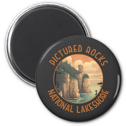 Pictured Rocks National Lakeshore Distressed Retro Magnet