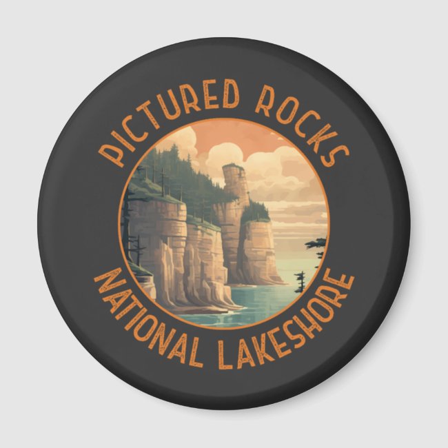 Pictured Rocks National Lakeshore Distressed Retro Magnet