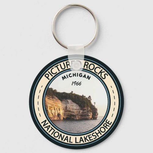 Pictured Rocks National Lakeshore Michigan Badge  Keychain