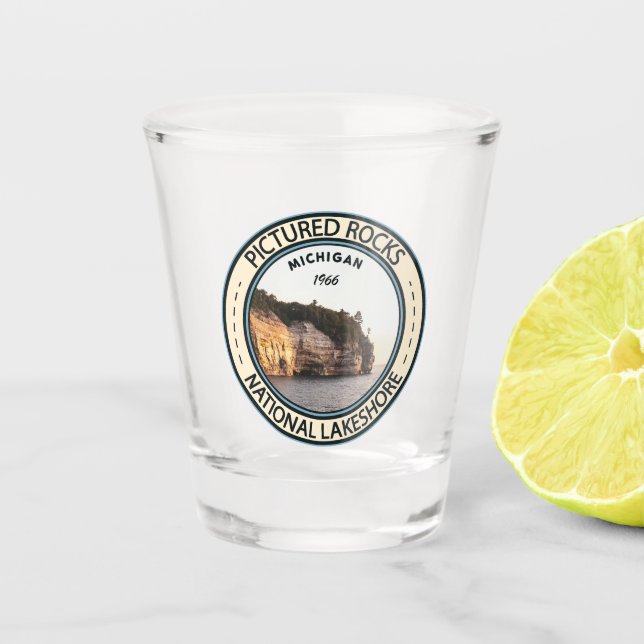 Pictured Rocks National Lakeshore Michigan Badge Shot Glass (Front)