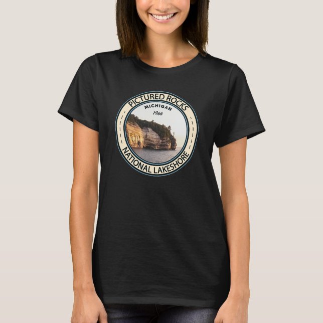 Pictured Rocks National Lakeshore Michigan Badge T-Shirt (Front)