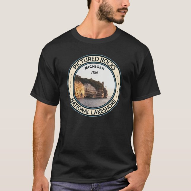 Pictured Rocks National Lakeshore Michigan Badge T-Shirt (Front)