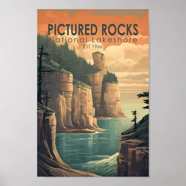 Nature Rocks Poster Pictured Rocks National Lakeshore Travel Vintage Poster | Zazzle