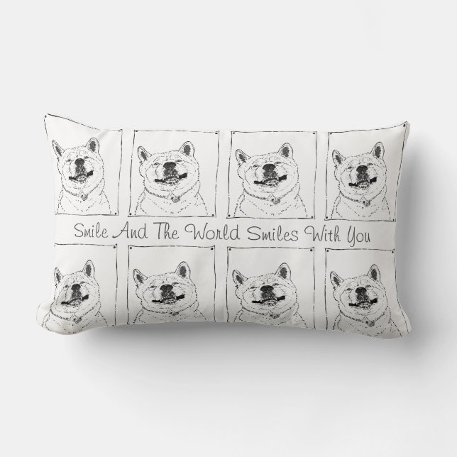 pictures of funny cute akita smiling dog lumbar pillow (Front)
