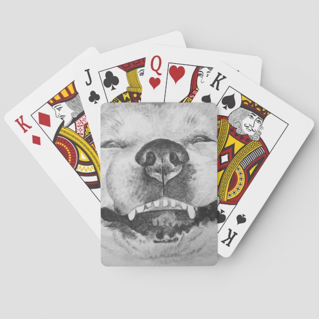 pictures of funny cute akita smiling dog  poker cards (Back)