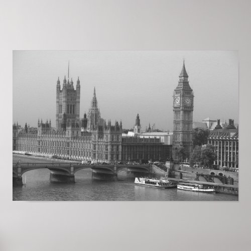 Pictures of London Big Ben Black  White Poster