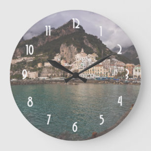 Picturesque Amalfi Coast, Italy Seaside Town Large Clock