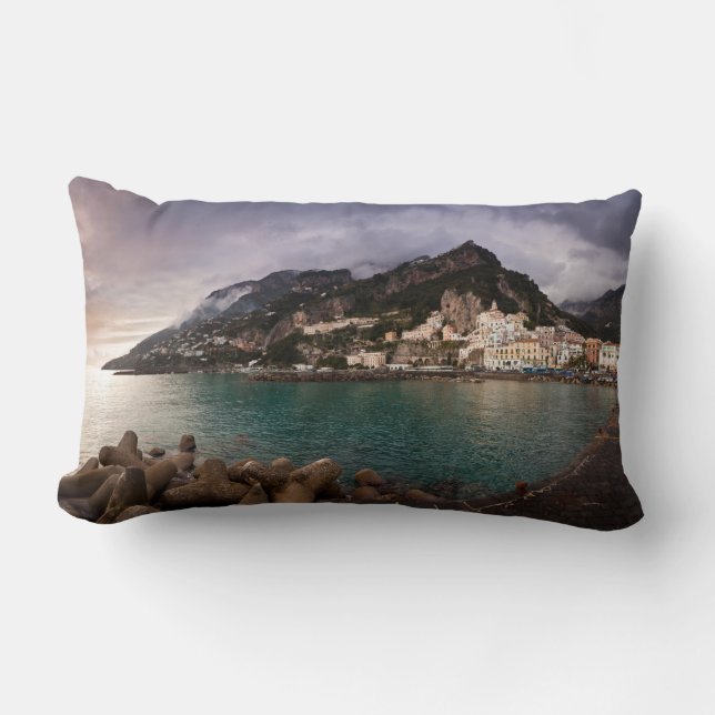 Picturesque Amalfi Coast, Italy Seaside Town Lumbar Pillow (Front)