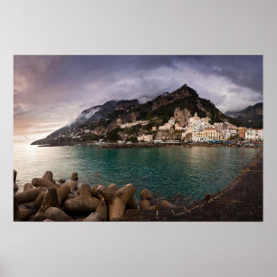 Picturesque Amalfi Coast, Italy Seaside Town Poster