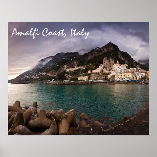 Picturesque Amalfi Coast Italy Seaside Town Poster