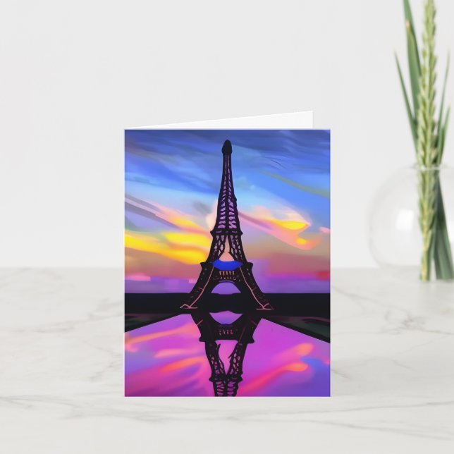 Picturesque Eiffel Tower In A Glowing Sunset Card (Front)