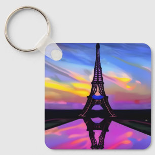 Picturesque Eiffel Tower In A Glowing Sunset Keychain
