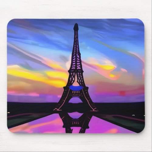 Picturesque Eiffel Tower In A Glowing Sunset Mouse Pad