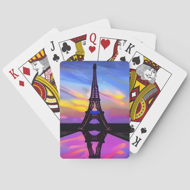 Picturesque Eiffel Tower In A Glowing Sunset Poker Cards (Back)