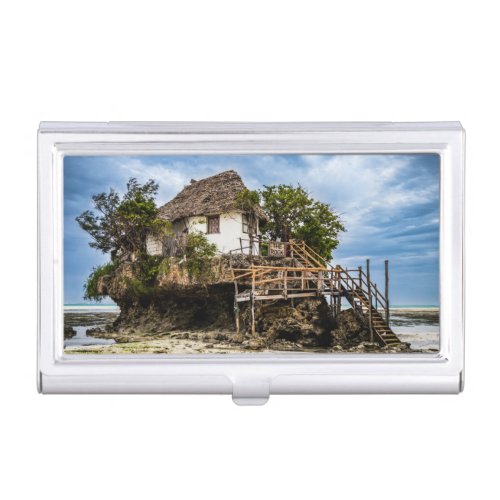 Picturesque house on a tropical coral outcrop business card case