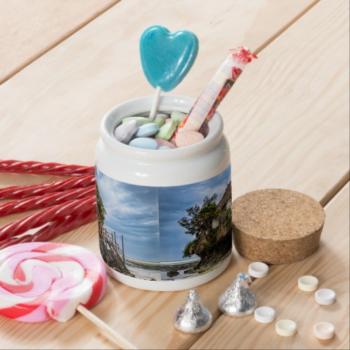 Picturesque house on a tropical coral outcrop candy jar