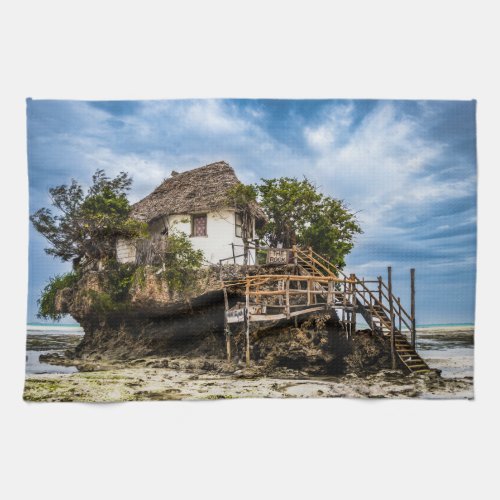 Picturesque house on a tropical coral outcrop kitchen towel
