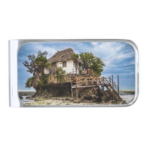 Picturesque house on a tropical coral outcrop silver finish money clip