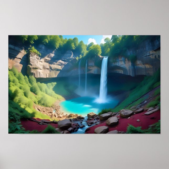Picturesque Landscape Forest Waterfall Nature Calm Poster (Front)