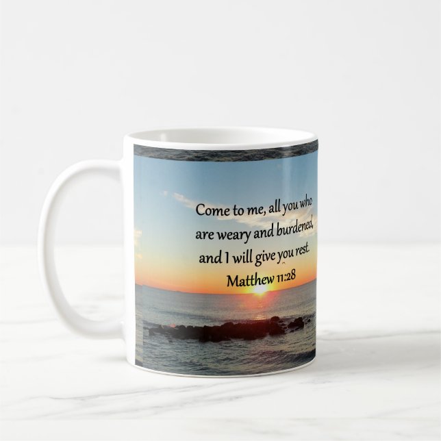 PICTURESQUE MATTHEW 11"28 SCRIPTURE VERSE COFFEE MUG (Left)