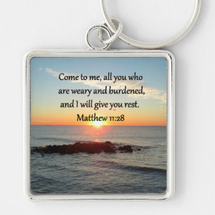 PICTURESQUE MATTHEW 11"28 SCRIPTURE VERSE KEYCHAIN