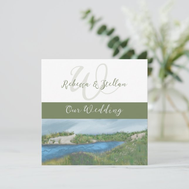 Picturesque Painted Seaside Wedding Invitation (Standing Front)