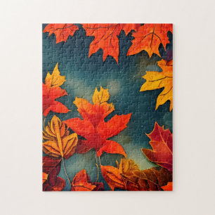 Picturesque Rustic Autumn Maple Leaves Jigsaw Puzzle