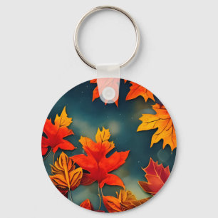 Picturesque Rustic Autumn Maple Leaves Keychain