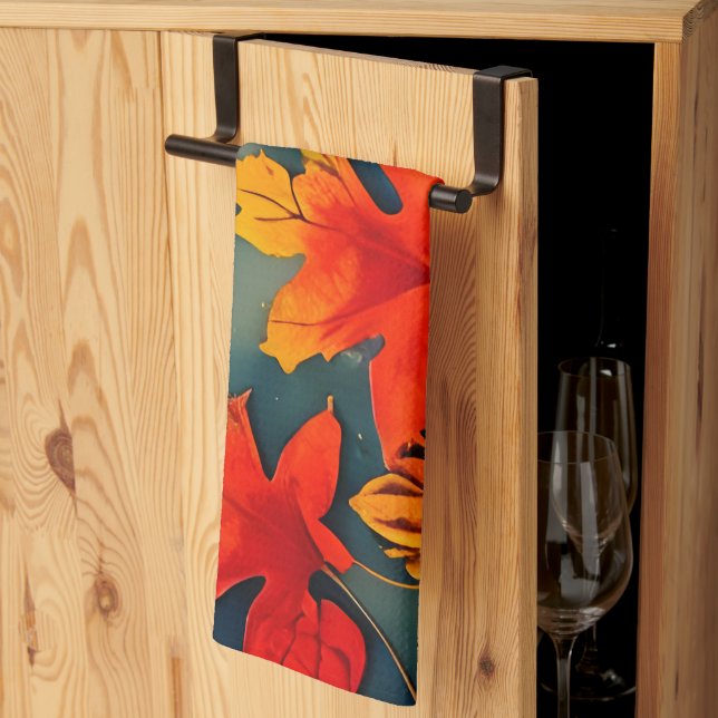 Picturesque Rustic Autumn Maple Leaves Kitchen Towel (Thirds Fold)