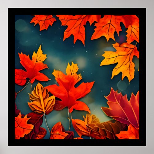 Picturesque Rustic Autumn Maple Leaves Poster