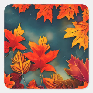 Picturesque Rustic Autumn Maple Leaves Square Sticker