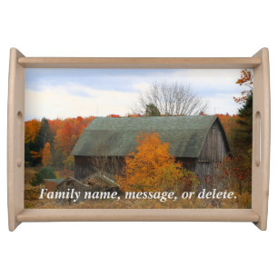 Picturesque Scenic Fall Colors Old Wood Farm Barn Serving Tray
