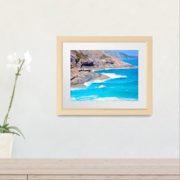 Picturesque Seascape Gentle Waves Cliffs Photo Framed Art