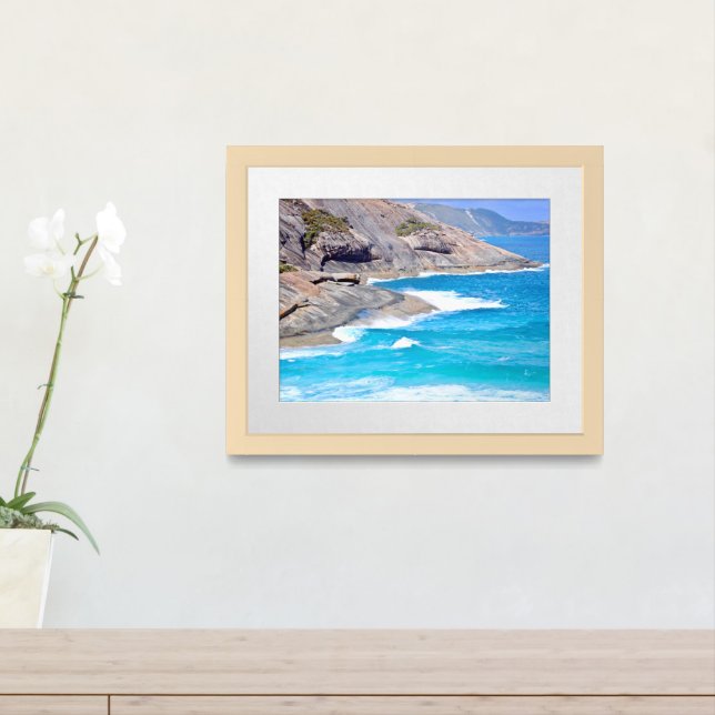 Picturesque Seascape Gentle Waves Cliffs Photo Framed Art (Entryway)