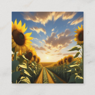 Picturesque sunflower fields stretching for miles square business card