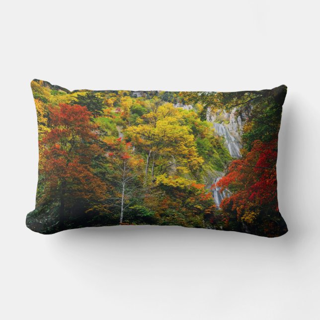 Picturesque View of Fall Hagoromo Falls Hokkaido   Lumbar Pillow (Front)