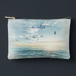 Picturesque Watercolor Beach Scene Name Accessory Pouch<br><div class="desc">This lovely watercolor beach scene is personalized with an elegant script name.  You'll enjoy having one for yourself or as a wonderful gift. Any design questions,  just send a chat and we'll be delighted to assist.</div>