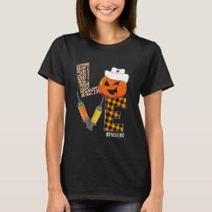 PICU Nurse Halloween Pumpkin Leopard Love Nurse Li T-Shirt