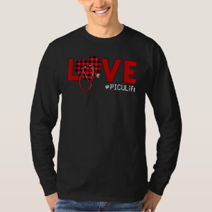 Picu Nurse Plaid Red Love Heart Stethoscope Rn Nur T-Shirt