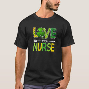 Picu Nurse St Patricks Day Love Stethoscope Rn Nur T-Shirt