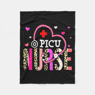 Picu Nurse Valentines Day Leopard Heart Stethoscop Fleece Blanket