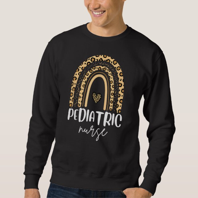 PICU Pediatric Nurse Peds Crew Leopard Rainbow App Sweatshirt (Front)